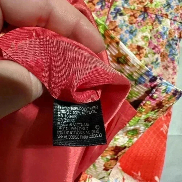 Tahari Womens A-Line Dress Sz 8 Coral  Multicolor Floral Lined Sleeveless Zip - Picture 6 of 6